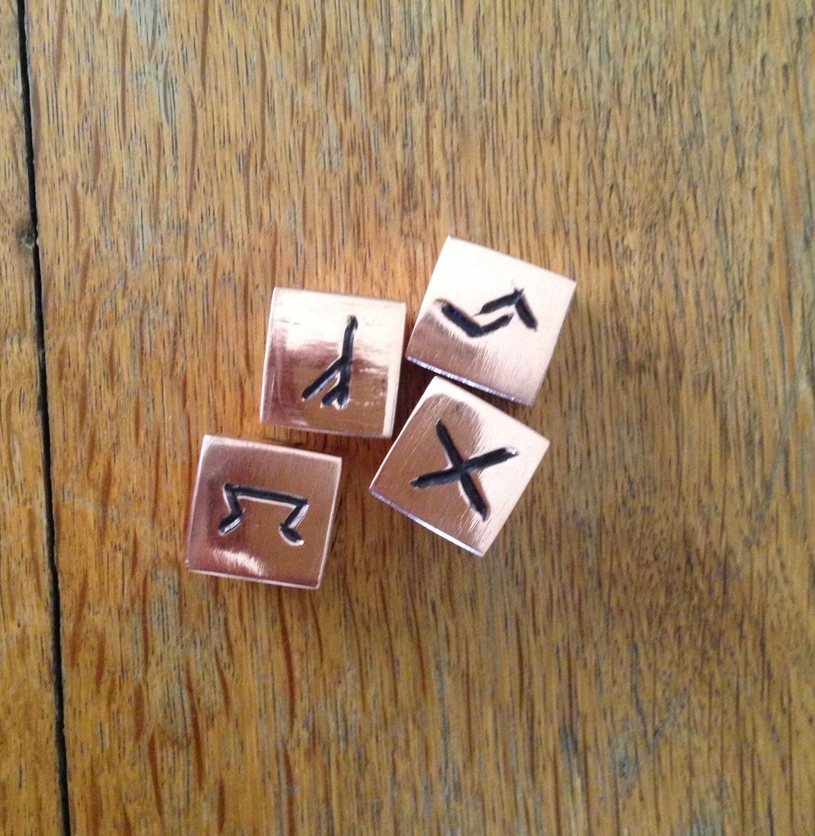Elder Futhark copper rune dice