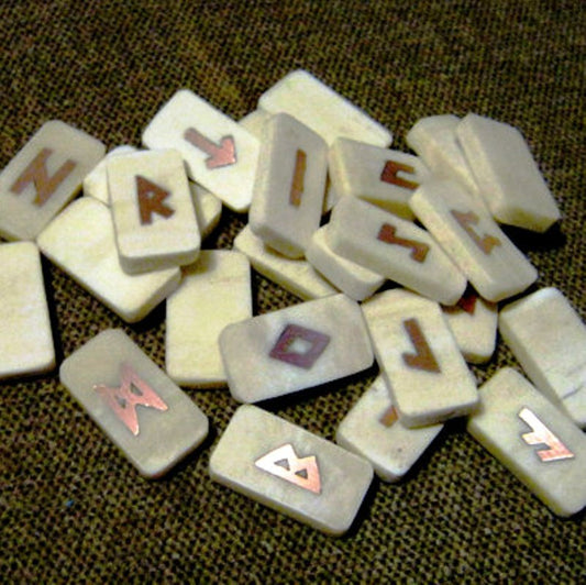 Bone runes, Bone and copper Elder Futhark runes made in Africa