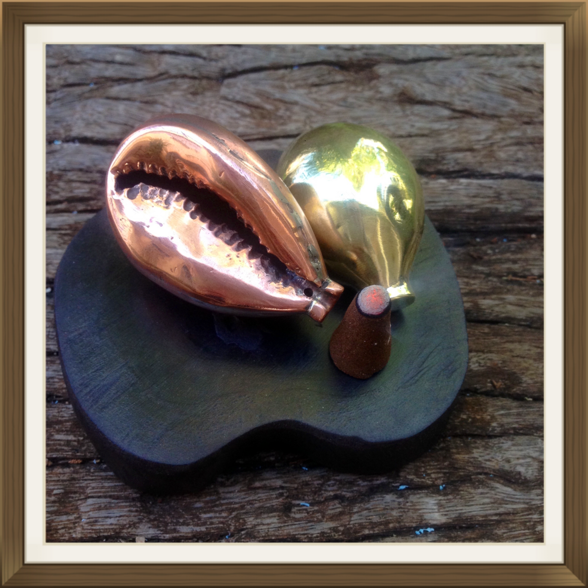 Brass and copper Cowrie shell Incense burner. Made in Africa gift