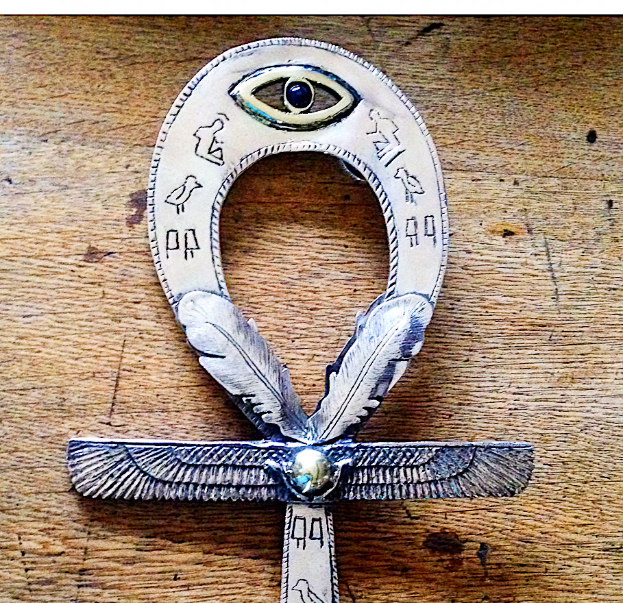 Large sterling silver Ankh with wings of Ma'at